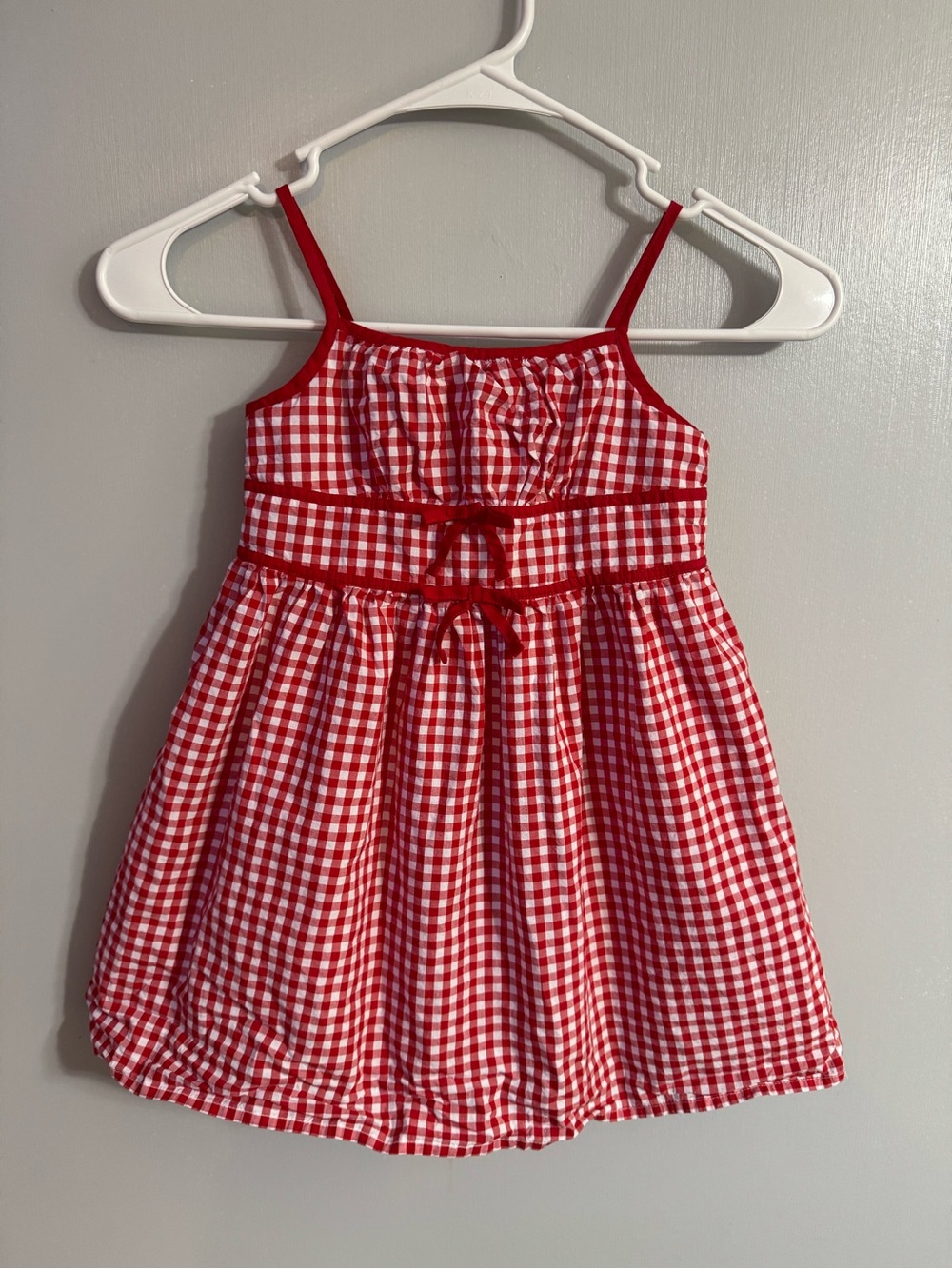Janie and Jack Red and White Cotton Poplin Gingham Bow Dress Size 4